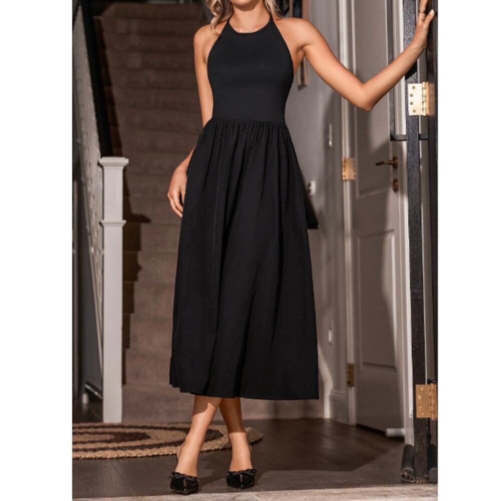 New CUPSHE Women's Black Halterneck Midi Dress Size L
